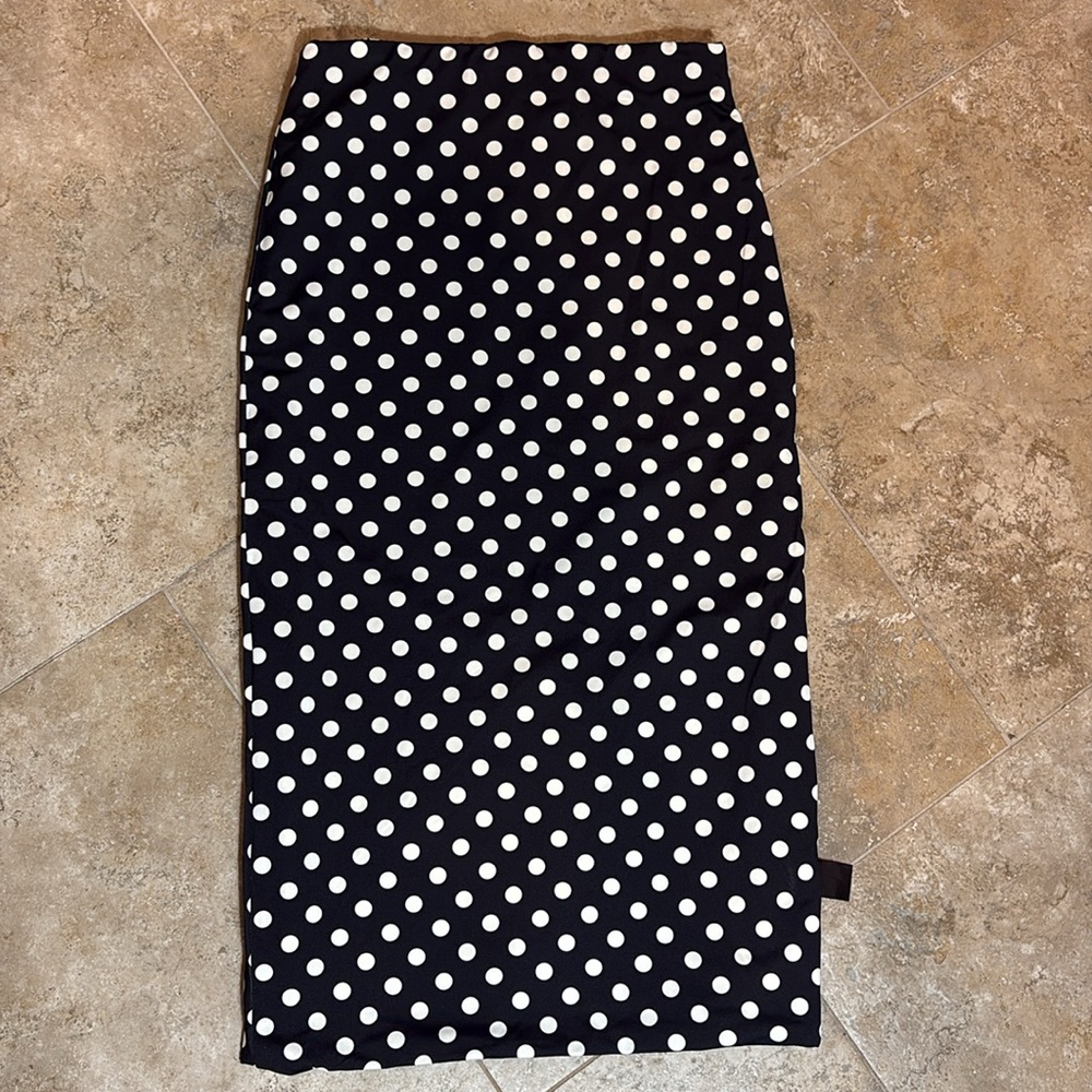 Le Superbe Two Timer Reversible Skirt Pineapple Polka Dot Black White Stretch - Picture 3 of 3